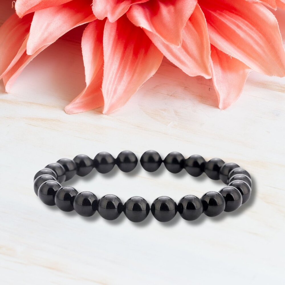 Natural Stone Healing Black Onyx Round Beads Stretch Bracelet Yoga Jewelry 8 MM